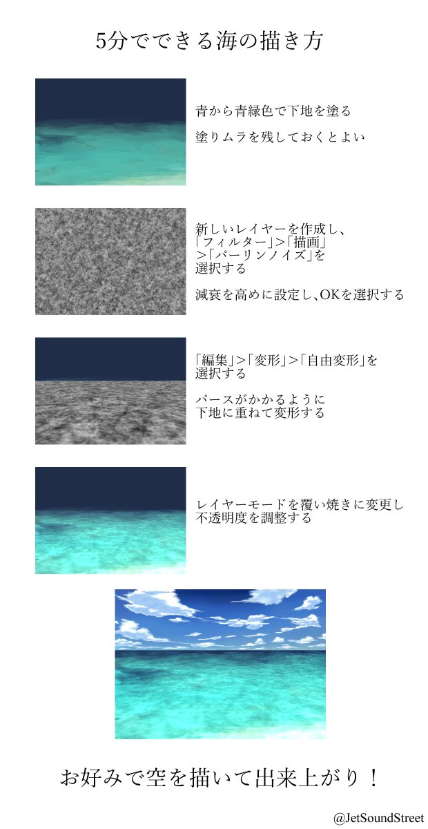 Jetsoundstreet 5分でできる海の描き方まとめました Clip Studio T Co Odzrvqmefe Twitter