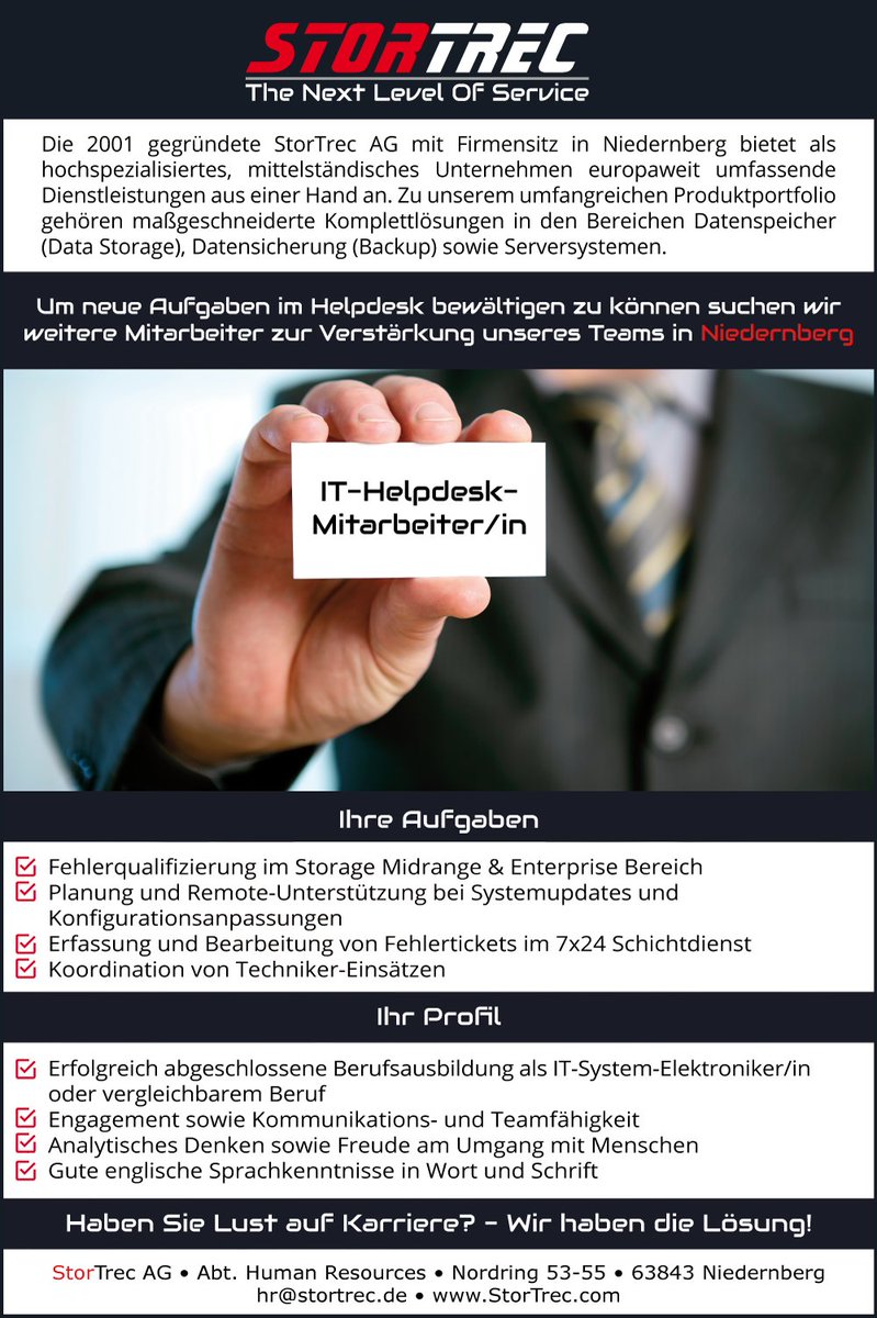 #StorTrec is hiring!  Check out the attachments for details or visit us on stortrec.de/company/#career for more information!