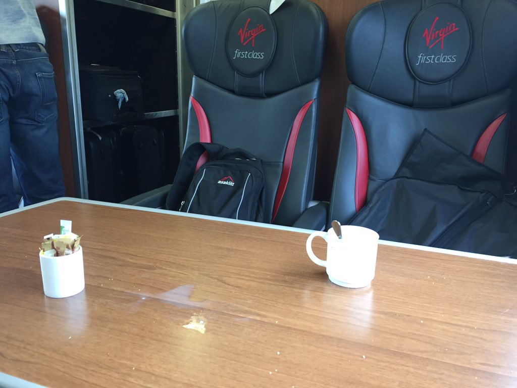 mcintoshlee's tweet image. Hardly first class @virgin_trainsec - spilt milk, crumbs, dirty mugs! #UnacceptableService Newcastle-Kings Cross 41115