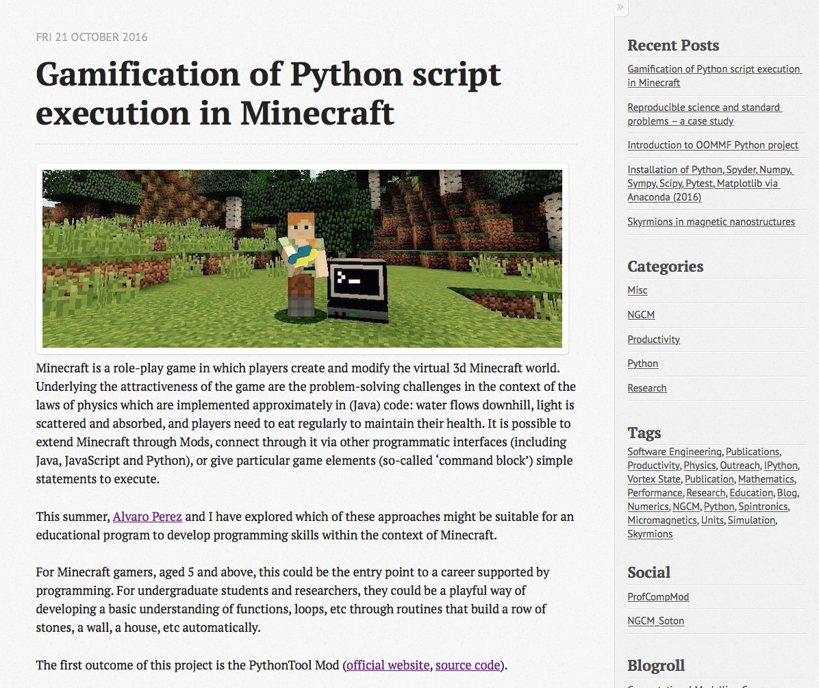 ProfCompMod's tweet image. Always wanted to hold a #Python script as a tool in #Minecraft? Here is the mod and video: southampton.ac.uk/~fangohr/blog/… #PythonTool-Mod