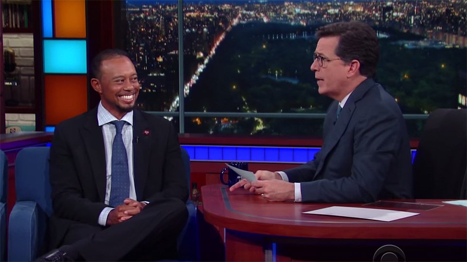Tiger Woods with a shot at Donald Trump on the @colbertlateshow? Watch: bit.ly/2eptuIs https://t.co/LxZbwoWWhB