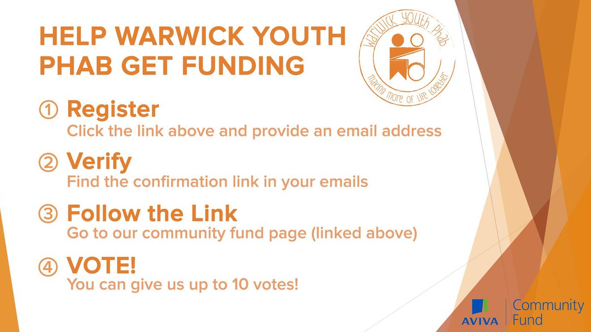 WarwickPhab's tweet photo. Support Warwick Youth Phab! Vote for us in the Aviva Community Fund competition to win a £1000 grant for the club. https://t.co/cQWimgD35J https://t.co/TBFRRkgFXg