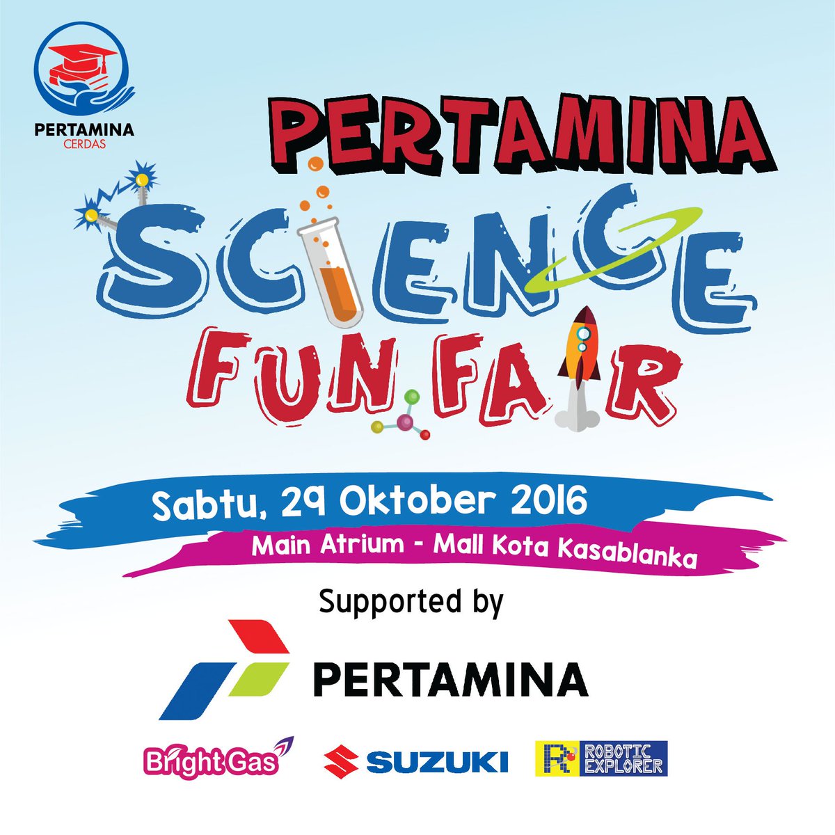 SINDOnews's tweet photo. Mau tau lebih banyak tentang"Science"Dateng aja #PertaminaScienceFunFair @kotakasablanka 29 Okt ada Wahana Robotik, Belajar & Bermain Sains https://t.co/iCqCpdYxq4