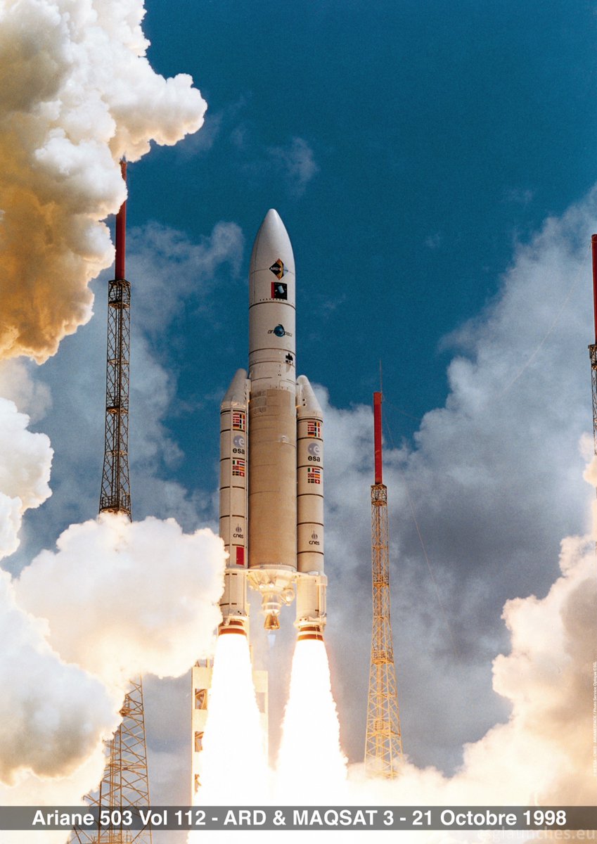DutchSpace's tweet photo. 18 years ago #OTD #Ariane5 #V112 launched with #ARD and #MaqSat3 @CNES @Arianespace @ESA_History https://t.co/g09VA70sY5
