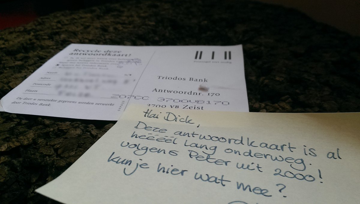 Klant vraagt Triodos Bank om informatie met coupon uit 2000. Wie wat bewaart... #hartverwarmend #millenniumbug?