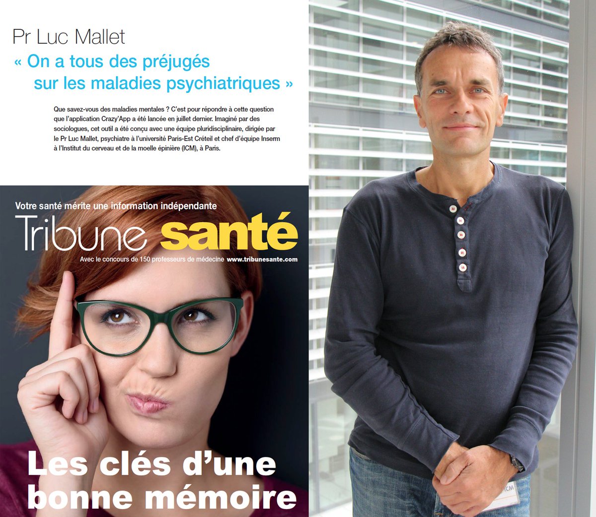 crazyapp_fr's tweet photo. Le Pr Luc Mallet dans Tribune santé : "on a tous des préjugés sur les maladies psychiatriques". Découvrez #crazyapp: https://t.co/lLCWovHbRV https://t.co/paxm4aQ2Le