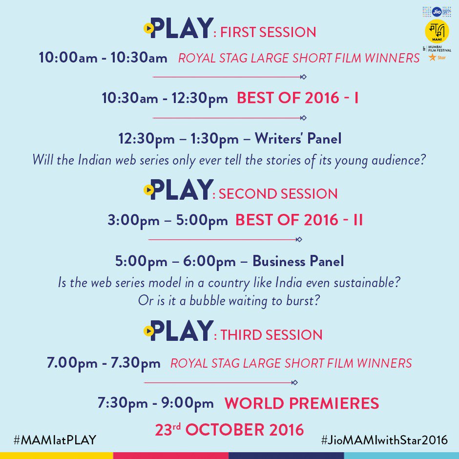 Mark your calendars for a phenomenal weekend of panel discussions, short films &amp; world premiers at #MAMIatPlay #JioMAMIwithStar2016