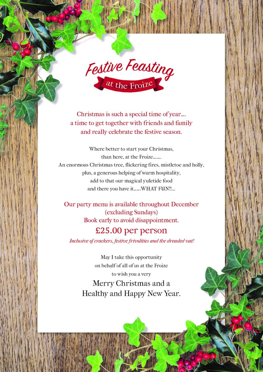 WantisdenValley's tweet photo. Our Christmas Party Booked...!! @Froizesuffolk looking forward to it! #fabfood #fabhosts #xmasmenu https://t.co/WVHyHZfAUw