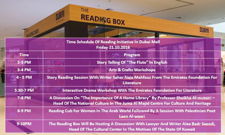 DubaiCulture's tweet photo. Here is today's schedule for #TheReadingBox https://t.co/id7Vq04fUB