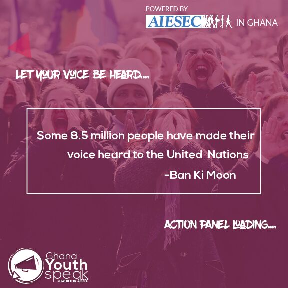 Let your voice be heard this year. Join @AIESECGhana as we assemble the voices of the youths on the SDGs. 
#Iam4SDGs 
#Youth4GlobalGoals