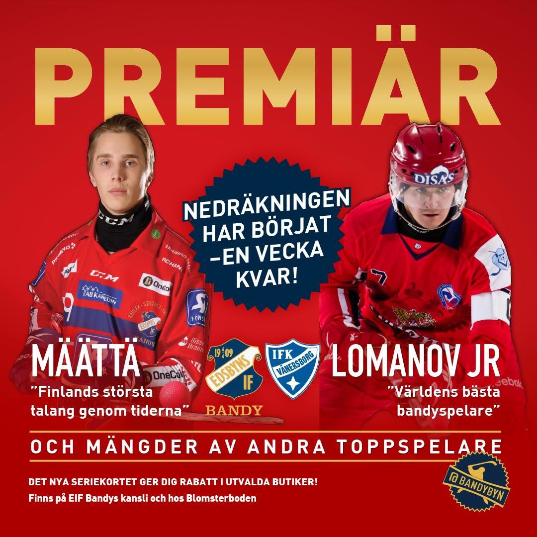 Det börjar dra ihop sig! En vecka kvar till den efterlängtade seriepremiären. Vi är taggade! Är ni?
#svbandy #elitserien #lokalsporten