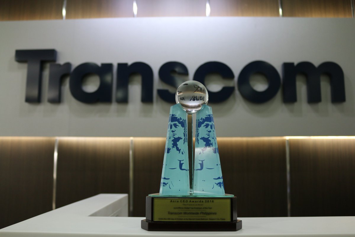 TranscomAsiaPH's tweet photo. Thank you Asia CEO Awards 2016, for having us as one of the finalists for the Global Top Employer of the Year Award. 
#GreatLifeWithTranscom https://t.co/F4HT3eecr3