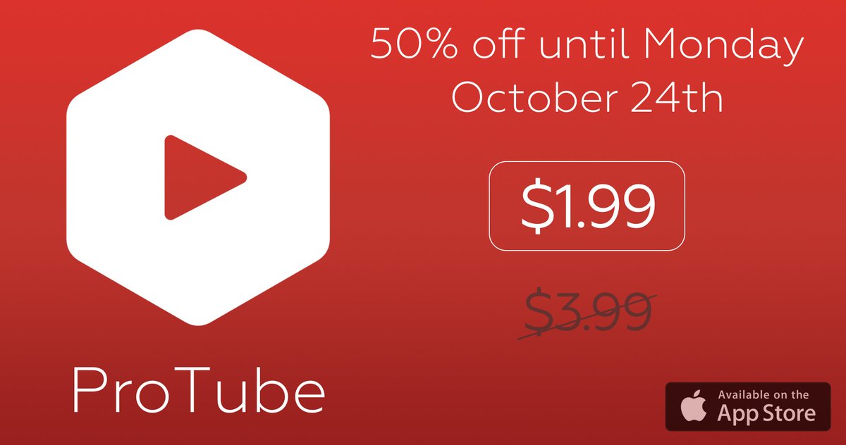 JonasGessner's tweet image. ProTube is on sale now until Monday for just $1.99, after which the price will go up to $3.99. Now is the time to get the best YouTube app!