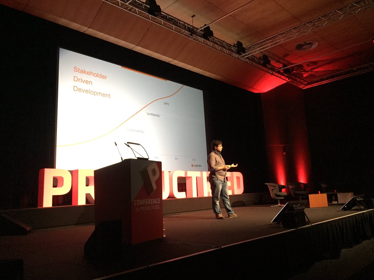 ProductizedConf's tweet photo. @ZalandoTech Diogo Rendeiro now on stage giving us cool business ideas on airbnb for mail depot stations. #productized16 https://t.co/1gJwktKKHW