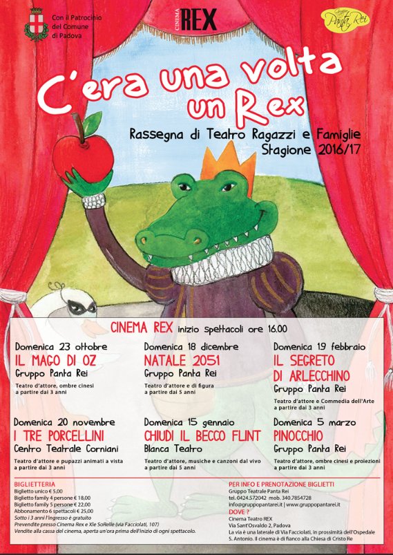Rassegna teatrale "C'era una volta un Rex" per bambini e famiglie da domenica 23/10/16 al 05/03/17 alle 16 padovanet.it/evento/rassegn… #Padova