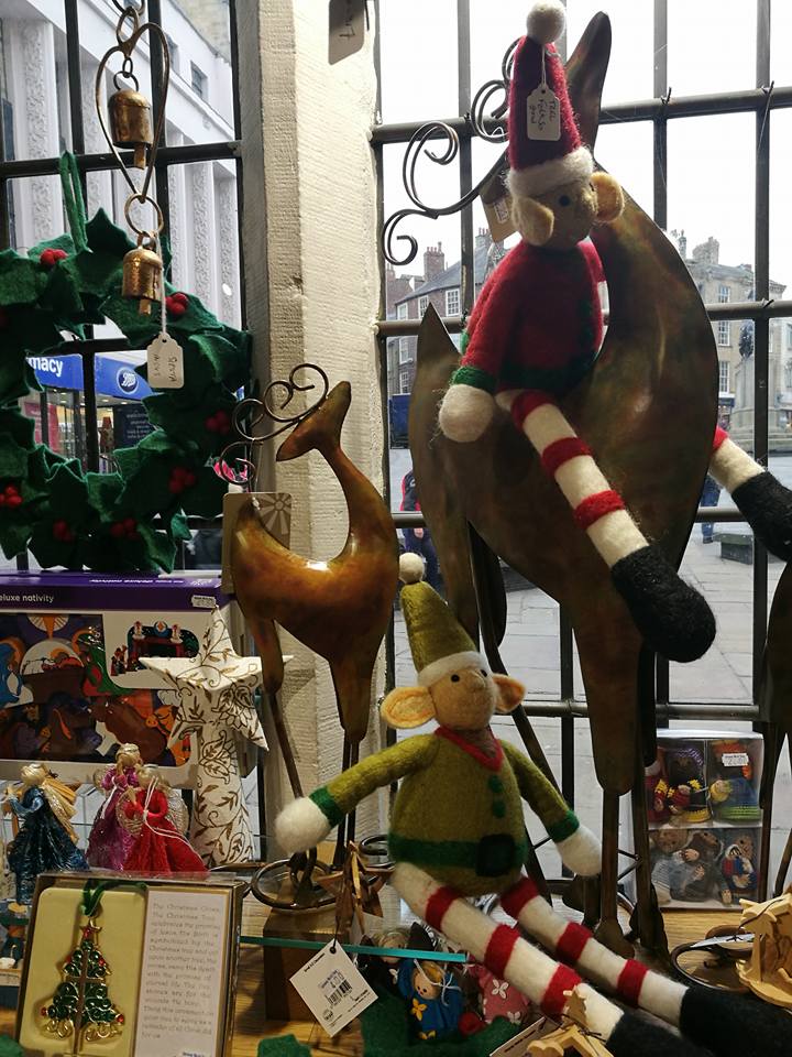 Christmas window with close-up looking great in <a href="/GatewayDurham/">Gateway World Shop</a> #fairtrade