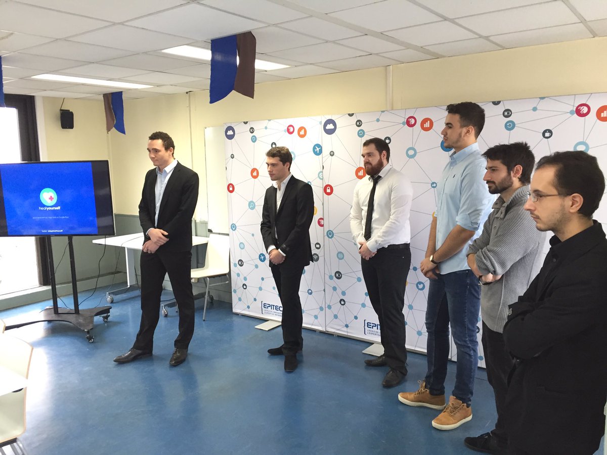 AppHealYourself's tweet photo. Nous venons de pitché pour le trophée EIP. #Epitech https://t.co/WJRrTbiRGD