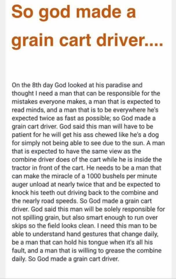 So God made a grain cart driver