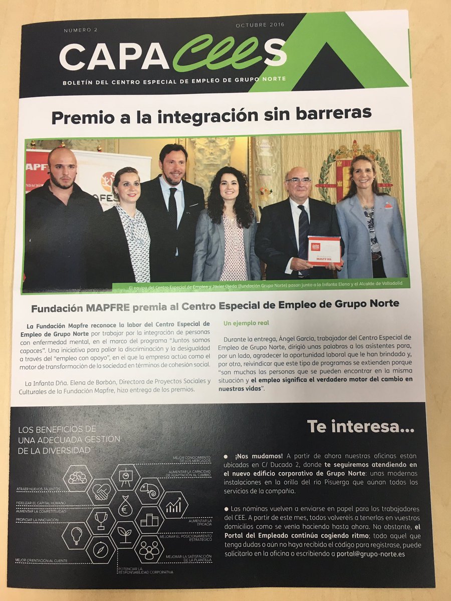 CONACEE's tweet photo. Enhorabuena desde @CONACEE al #Centro #Especial de #Empleo de  @Gruponorte por el reconocimiento de @fmapfre https://t.co/b7FuCL02TK