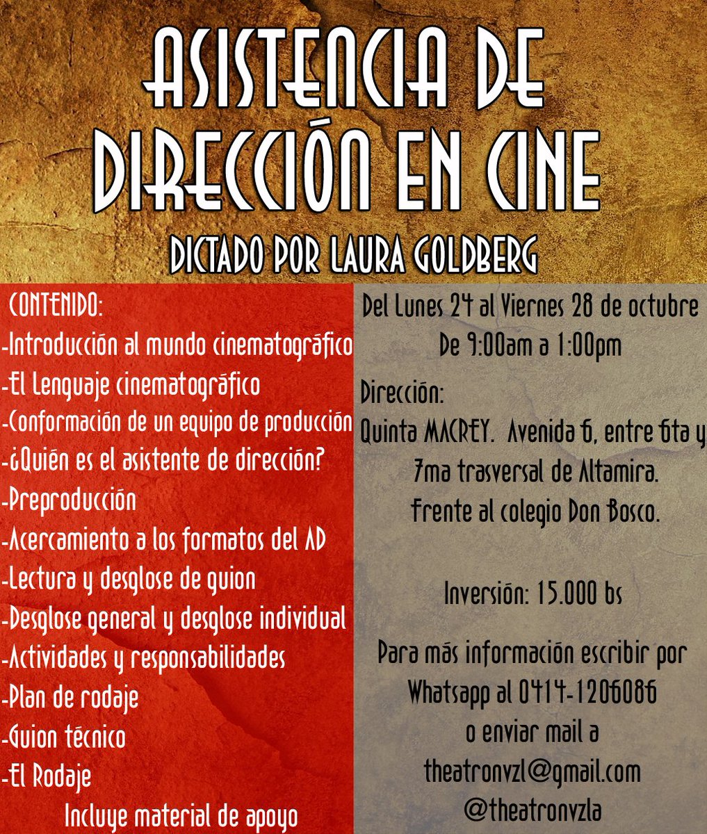 <a href="/CineEnFormacion/">Cine En Formación</a> TALLER DE ASISTENCIA DE DIRECCIÓN CON LAURA GOLBERG - ALTAMIRA, CARACAS