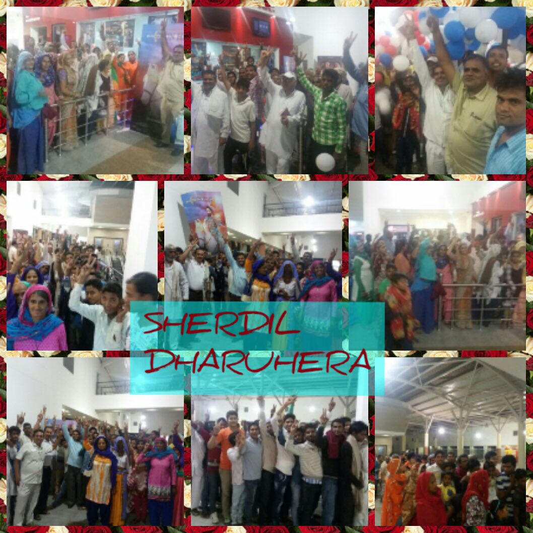Gurmeetramrahim's tweet photo. Sherdil engrossed in everyone's heart!! Fans enjoying every moment of #BlockbusterLionHeart with pomp and show!! Great!! https://t.co/C9dATKkA3T