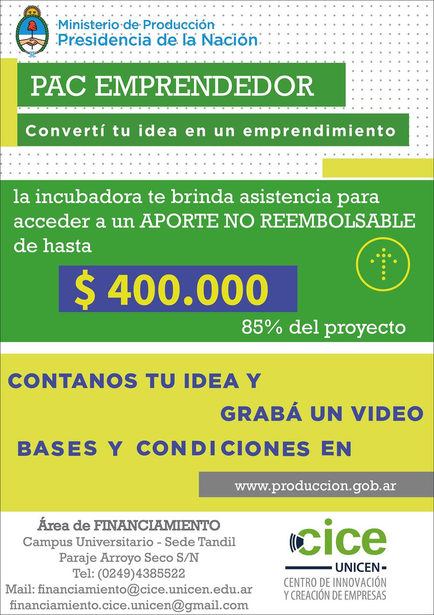 ciceunicen's tweet photo. ⚠️ ⚠️ ¿Tenés un emprendimiento con menos de dos años de antigüedad? Con #PacEmprendedores podes conseguir hasta $400.000 💵 para invertir https://t.co/qIPeOO6jw4