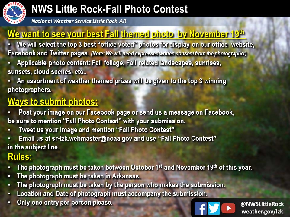 NWSLittleRock's tweet photo. Are you a fan of capturing the beauty of Fall across AR? Enter our photo contest to showcase your work! #ARwx #ARstatepark #BuffaloNPS https://t.co/tXFuvrSBDe