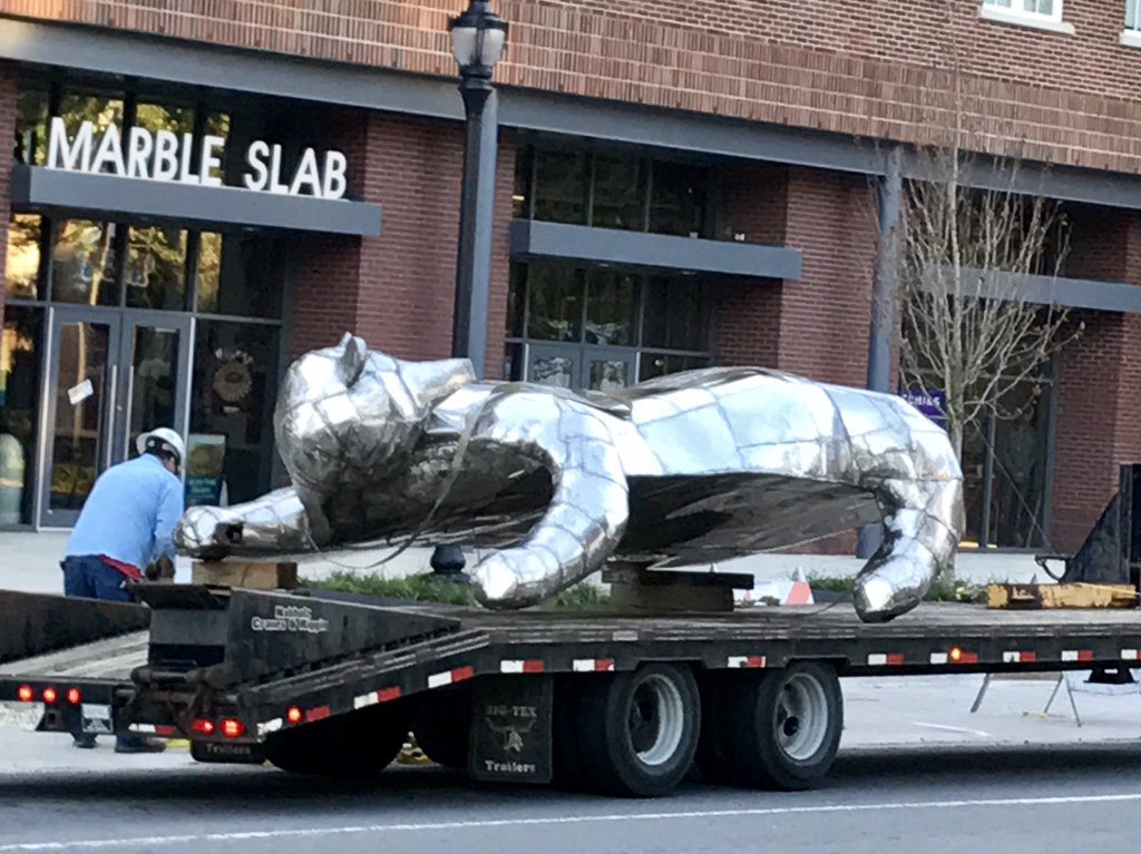 ucabears's tweet photo. Otis is going up on Donaghey Hall this morning. https://t.co/BQ6cvSmDs8