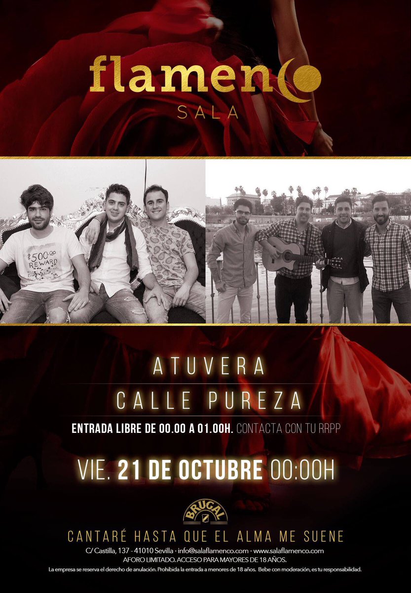 Familia un poquito de flamenco bueno esta noche?? Os espero en la mejor Sala de Sevilla.
Lista Dani Corredera 00 a 02.
Reservas 693271698