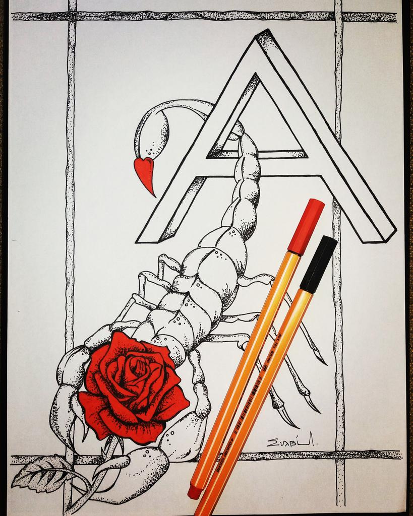 YiaSsena_Art's tweet photo. A #Scorpio  lover with a #rose
#Starsign #horoscope #art #artist #illustration #nameinitial #letterA https://t.co/n0zvFKGuOS