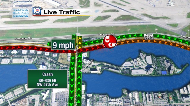2 lanes blocked due to crash on SR-836 EB at NW 57th Ave #traffic #miami https://t.co/QoQkwc6WBl