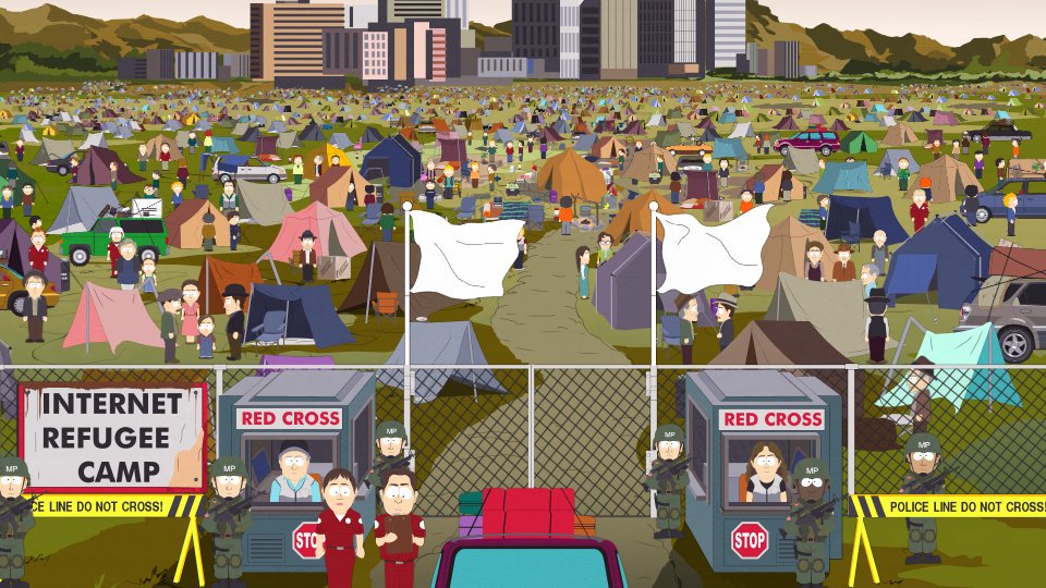 TweetedByScott's tweet photo. Looks like #SouthPark got it right. There's not enough internet to go around. See everyone at the Internet Refugee Camp. #OverLogging https://t.co/dzXI9J6Itw
