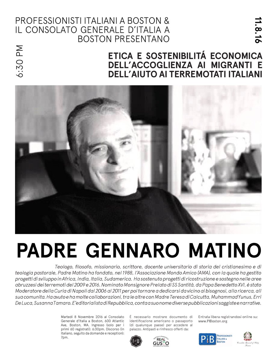 PI_Boston's tweet image. Straordinario evento con Padre Matino su etica, accoglienza e aiuto ai terremotati - Nov 8
piboston.org/event/etica-ac…
#PIB #PIBoston #Boston