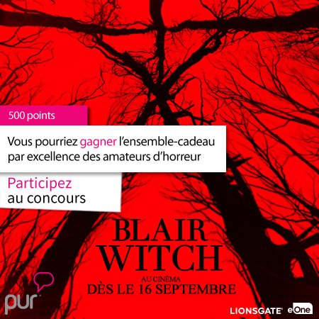 purCanada's tweet photo. Gagner l'ultime #BlairWitch film d'horreur! @BlairWitchMovie 
https://t.co/wxWBoNul6i  #BlairWitch https://t.co/bJoa7mPIe5