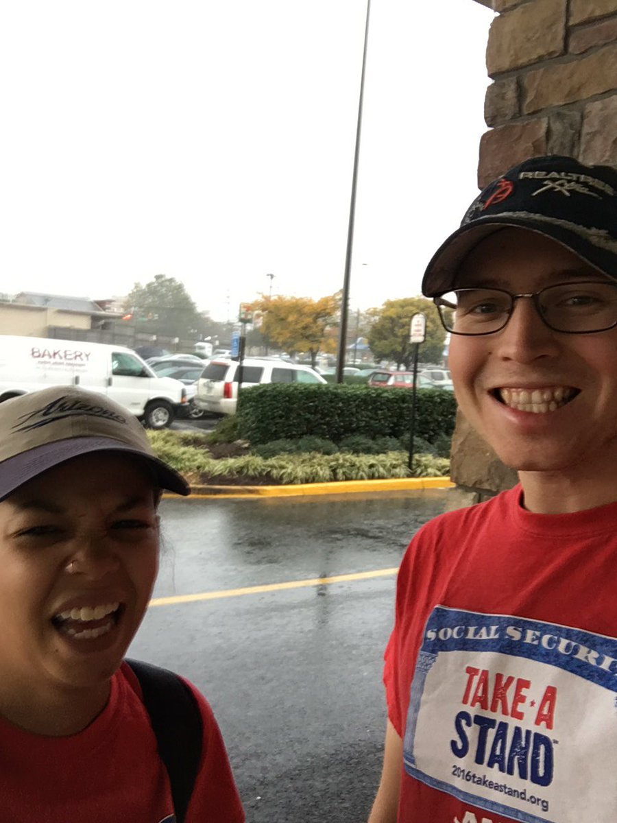 BenAARP's tweet photo. It started pouring rain but we're still knocking doors telling folks about #TakeAStand and #SocialSecurity! @AARPVa @Kim4AARP https://t.co/4RZk87UngJ