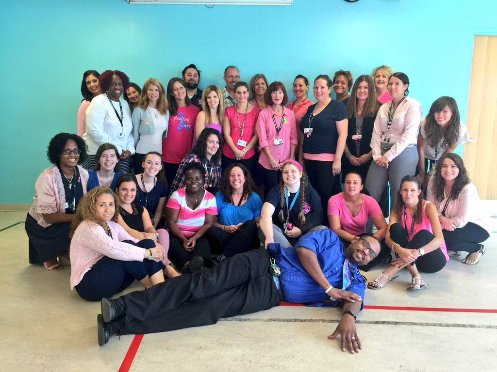 PrncplPerkins's tweet photo. #schoolno2 wears pink/blue to raise awareness for Breast Cancer Awareness and to take a stand against violence. https://t.co/4IoJvgqk38