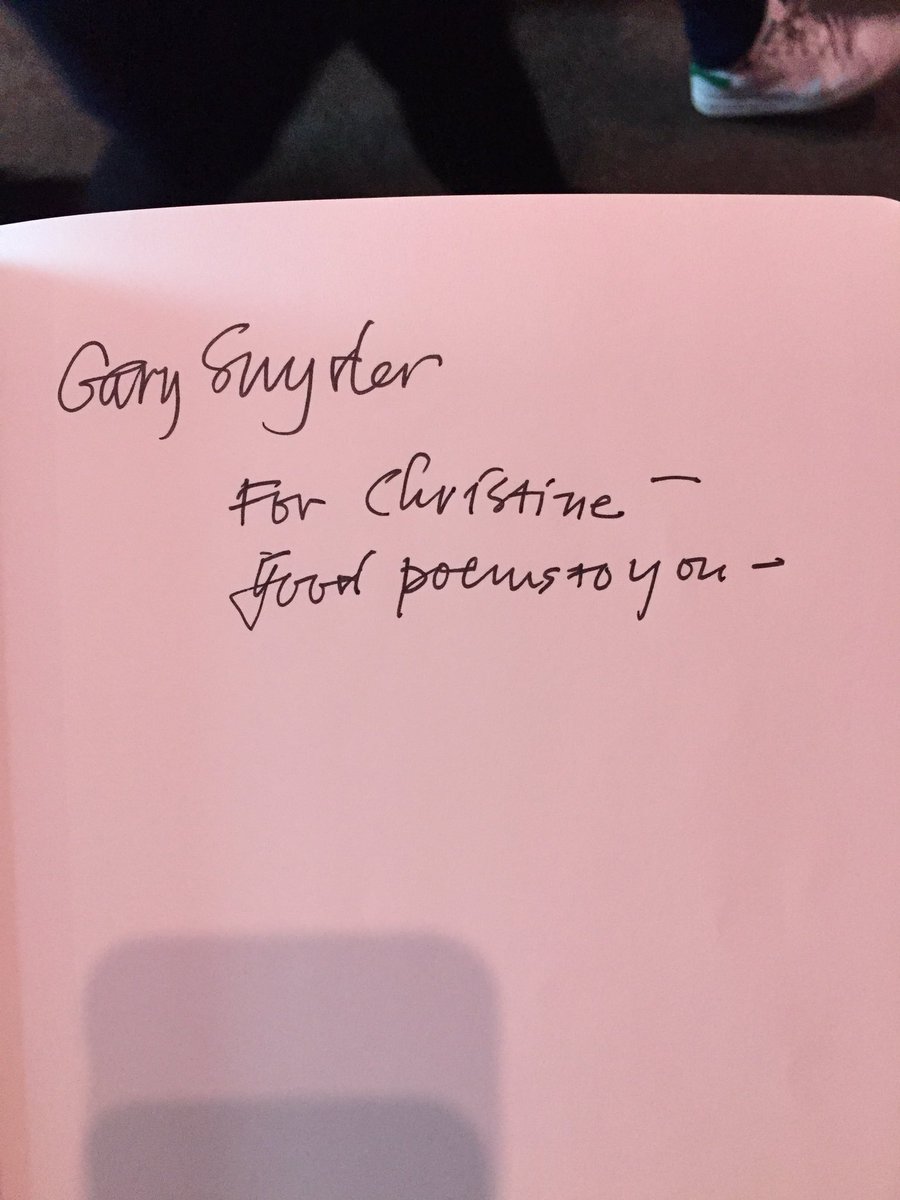 AWritersWay's tweet photo. Gary Snyder shook my hand, signed my journal, and used my pen. I rambled to him about Dose of Poetry. I'm considering this his blessing! https://t.co/Hp52Oa57IB