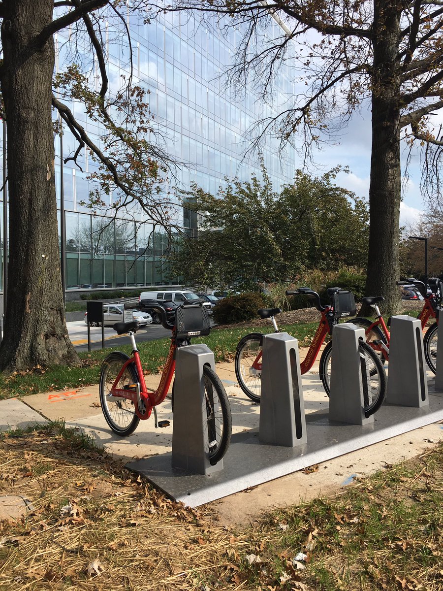 SilverlineCtr's tweet photo. A monumental day! @bikeshare is officially in Tysons and we're thrilled to have a station outside our building. https://t.co/suNgdVK7u1