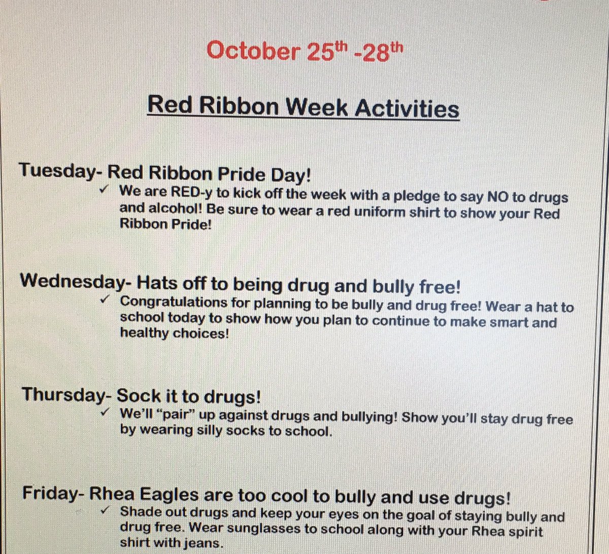 JaimeLittlejohn's tweet photo. Red ribbon week next week! https://t.co/EEYU0j9y0e