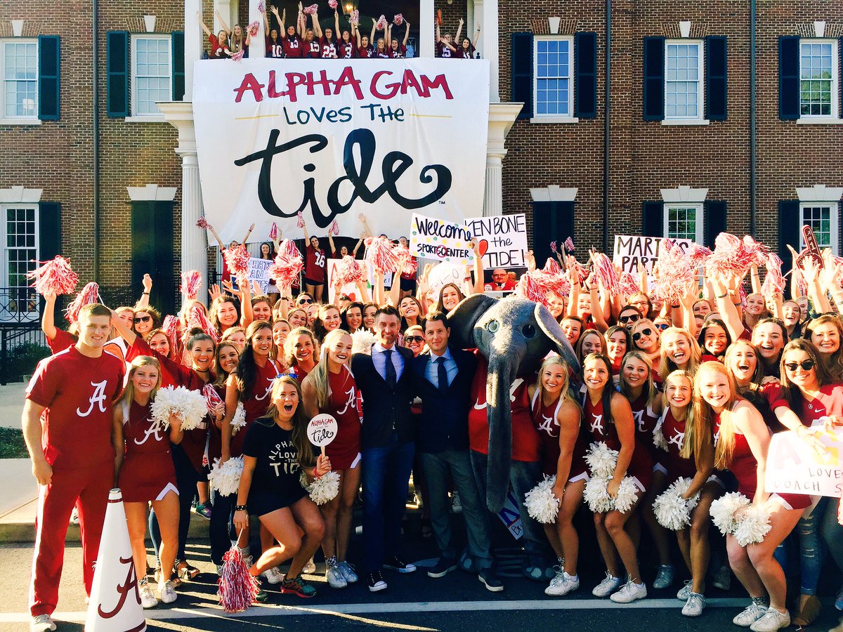 MattBarrie's tweet photo. We're off and running, @SportsCenter On The Road live from Tuscaloosa all weekend. Big thanks to @AlphaGamPsi this am! https://t.co/IBsEQEFwTZ