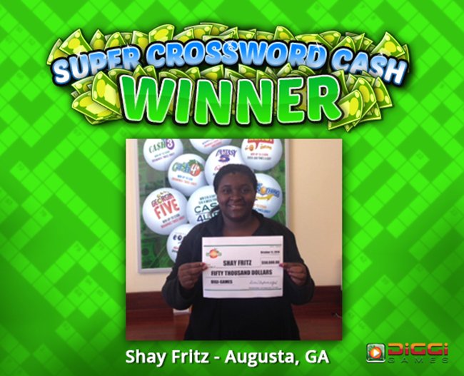 GeorgiaLottery's tweet photo. Shay Fritz of Augusta won $50,000 playing Super Crossword Cash! #DiggiGames
Play now for your chance to win! https://t.co/8Oqvi8UTeg https://t.co/TPXfHBYjIs