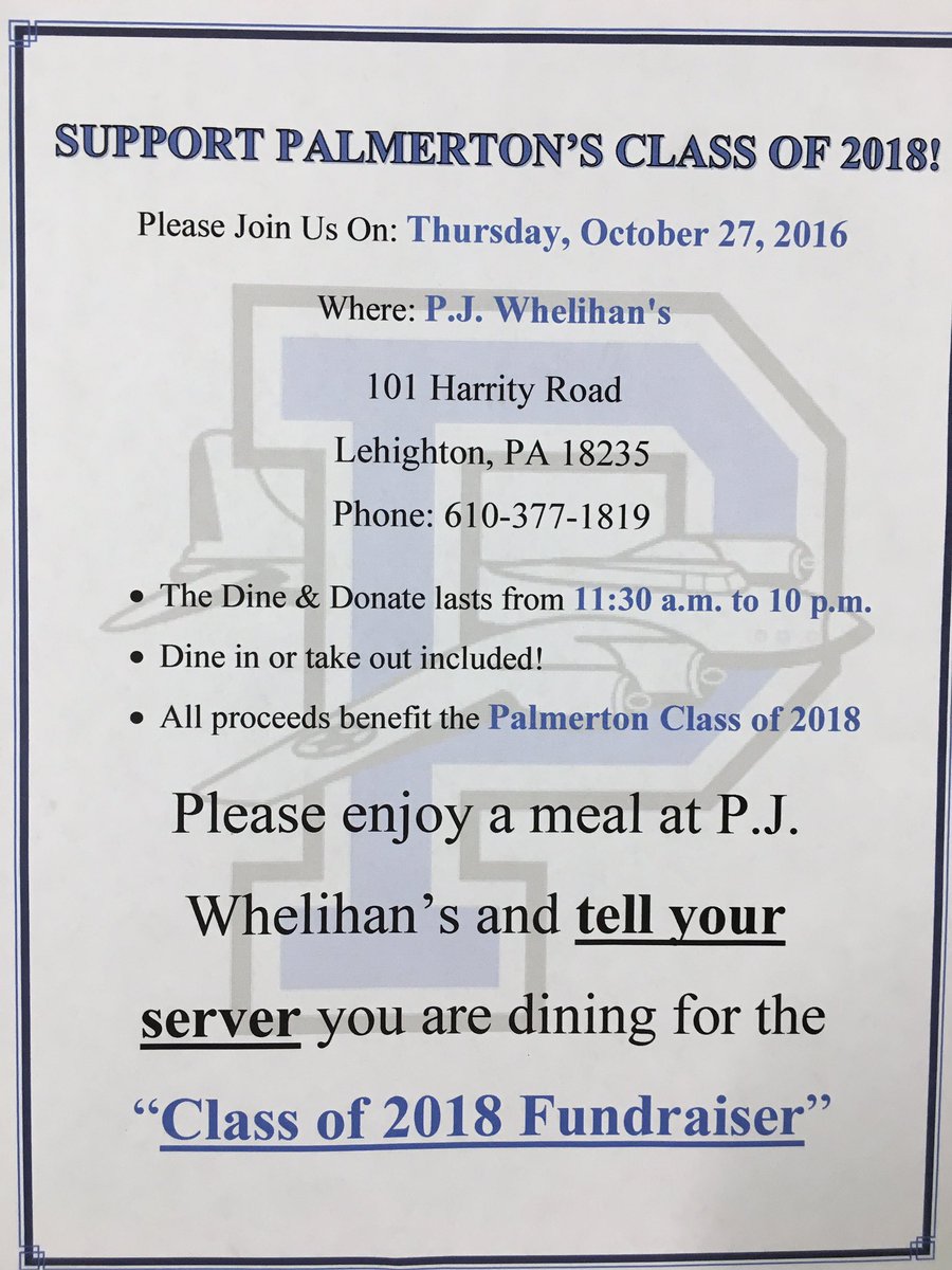 PAHS_2018_'s tweet photo. Everyone come support the Class of 2018 on Thursday @ P.J. Whelihan's for a dine and donate‼️ https://t.co/72tFmMEj86