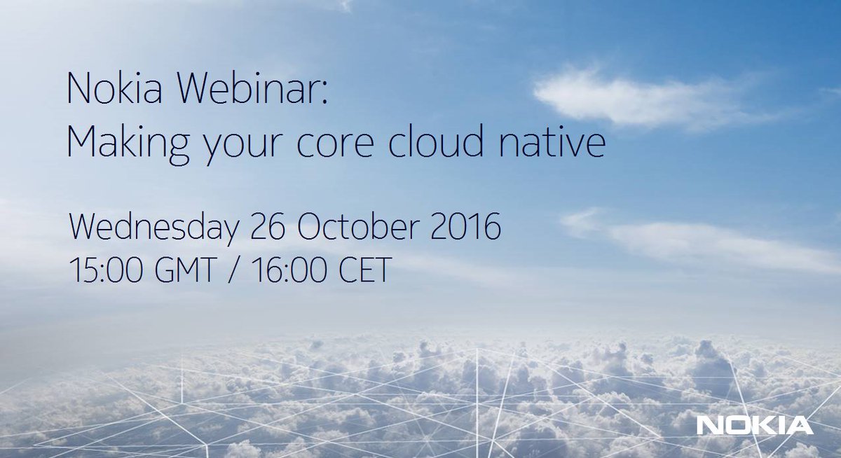 Join our webinar on Oct 26 &amp; hear how cloud native core #VNFs are designed to leverage benefits from the #cloud nokia.ly/Cloudwebinar