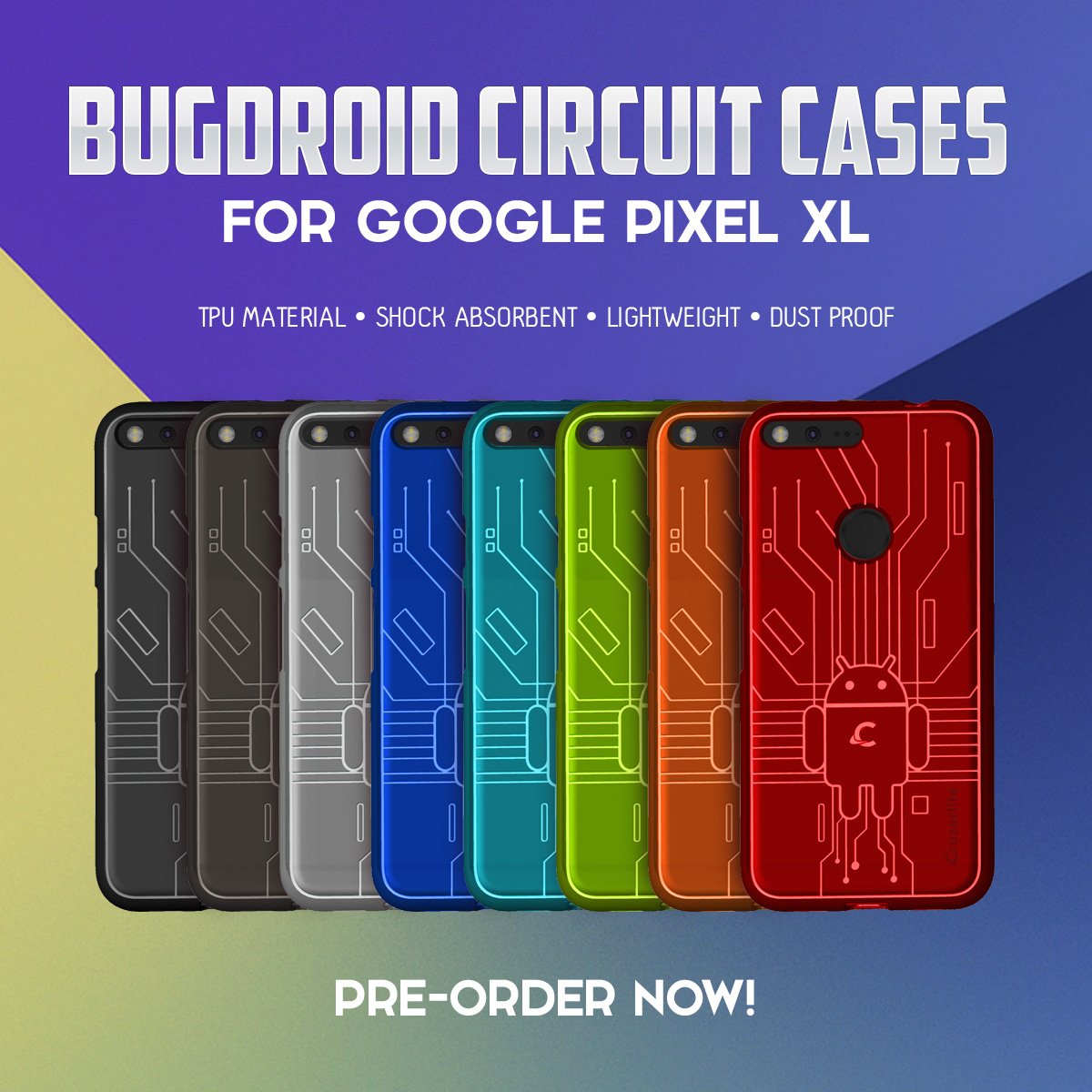 Cruzerlite's tweet photo. Pre-order your Bugdroid Circuit Cases for Google Pixel XL! Own this unique tpu case now at https://t.co/44E8FMPvqC #GooglePixelCase https://t.co/zCjQciClP3