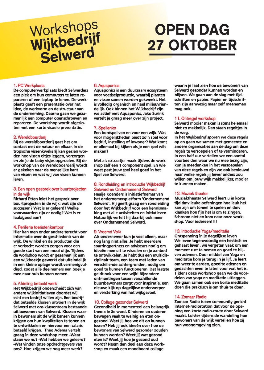 ONSelwerd's tweet photo. Donderdag 27 oktober open dag @WijkbedrSelwerd, Kom kijken en doe mee aan een van onze leuke workshops! https://t.co/f0vxYZ4wC3