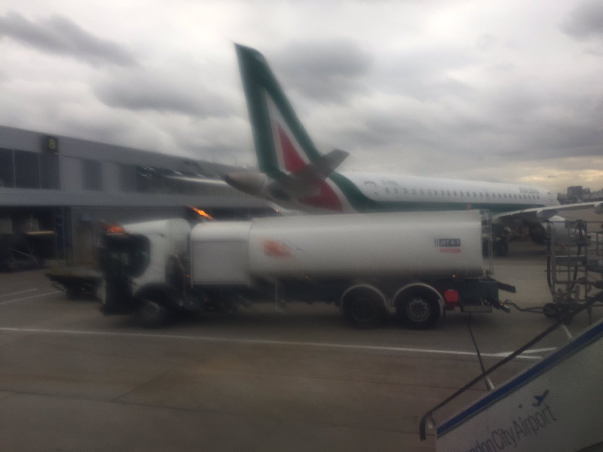 As the terminal and ground staff at London city airport are evacuated because of a fire alarm, this is the view from my flight sat waiting