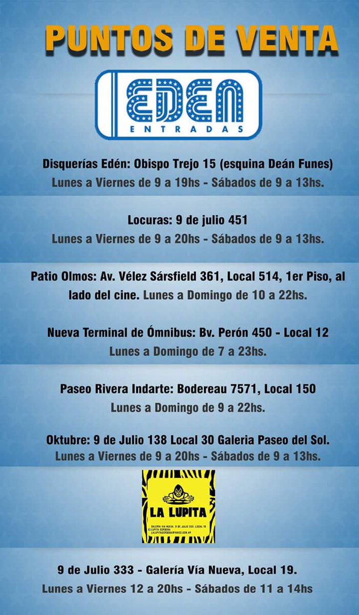 BarrioProduce's tweet photo. 🔥 Vamos que se acaban las #anticipadas!!! 
Se van las entradas del #domingo 23 también!!!  

🎫 #Corré a Edén o La Lupita, y buscá la tuya! https://t.co/5ZwuPsxmsN