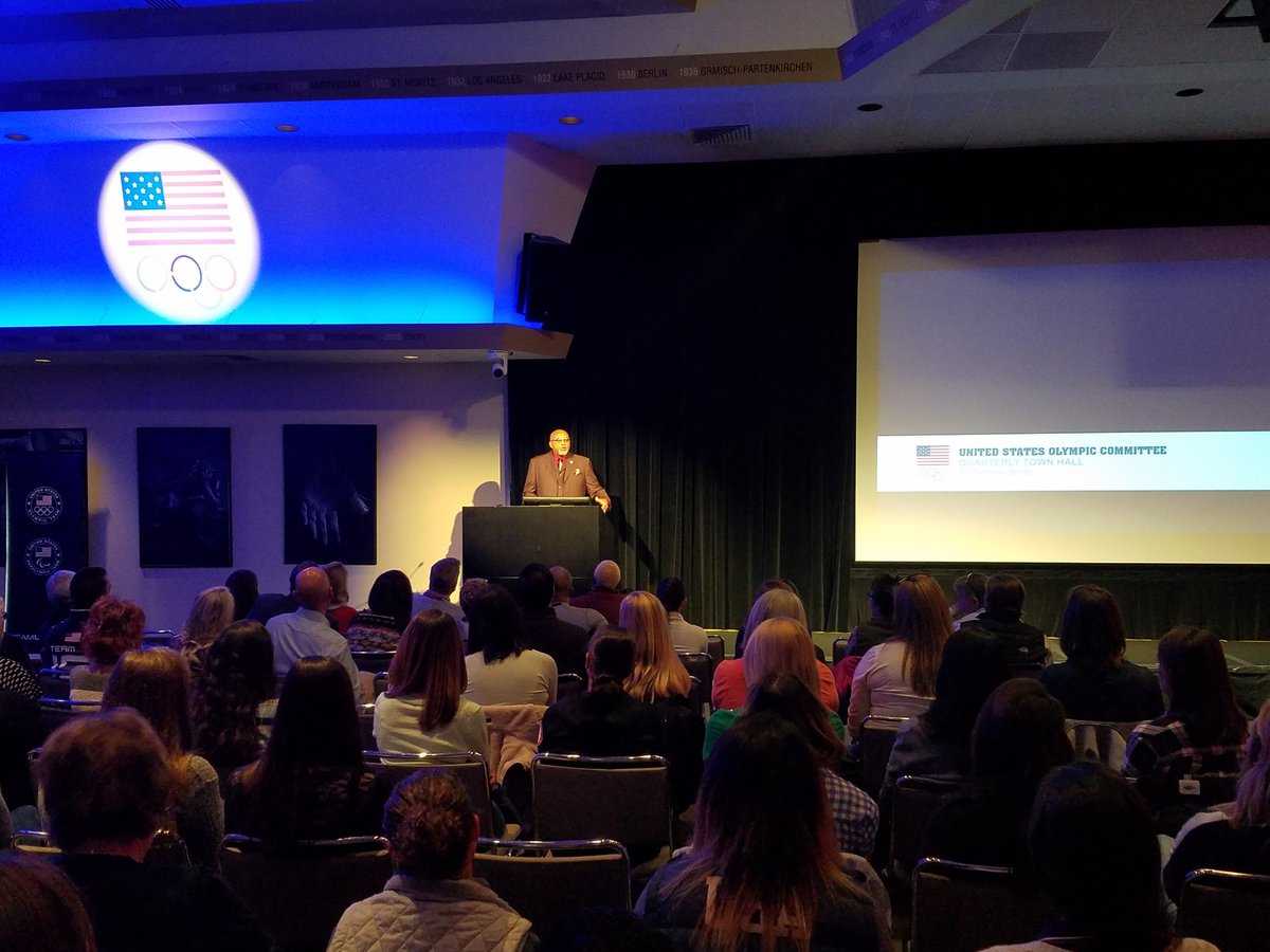 ScottBlackmun's tweet photo. The legendary Dr. Tommie Smith speaking to the #TeamUSA staff this morning in Colorado Springs. https://t.co/eJTTXrXuO8