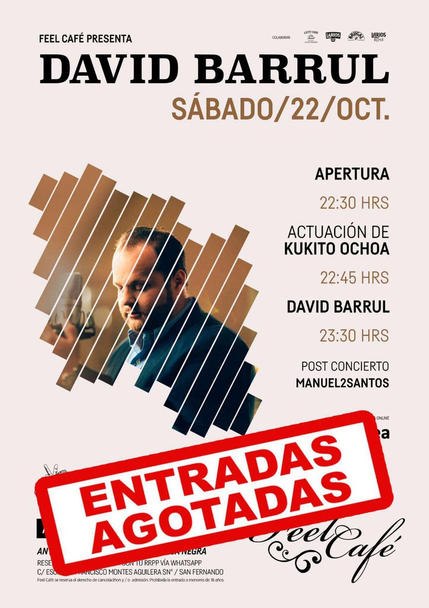 DavidBLaVoz's tweet photo. Mañana es el gran día San Fernando con muchas ganas de disfrutar con vosotros en el @FeelCafe Entradas agotadas gracias Barruler@s!!! https://t.co/4dt2SWnlbV