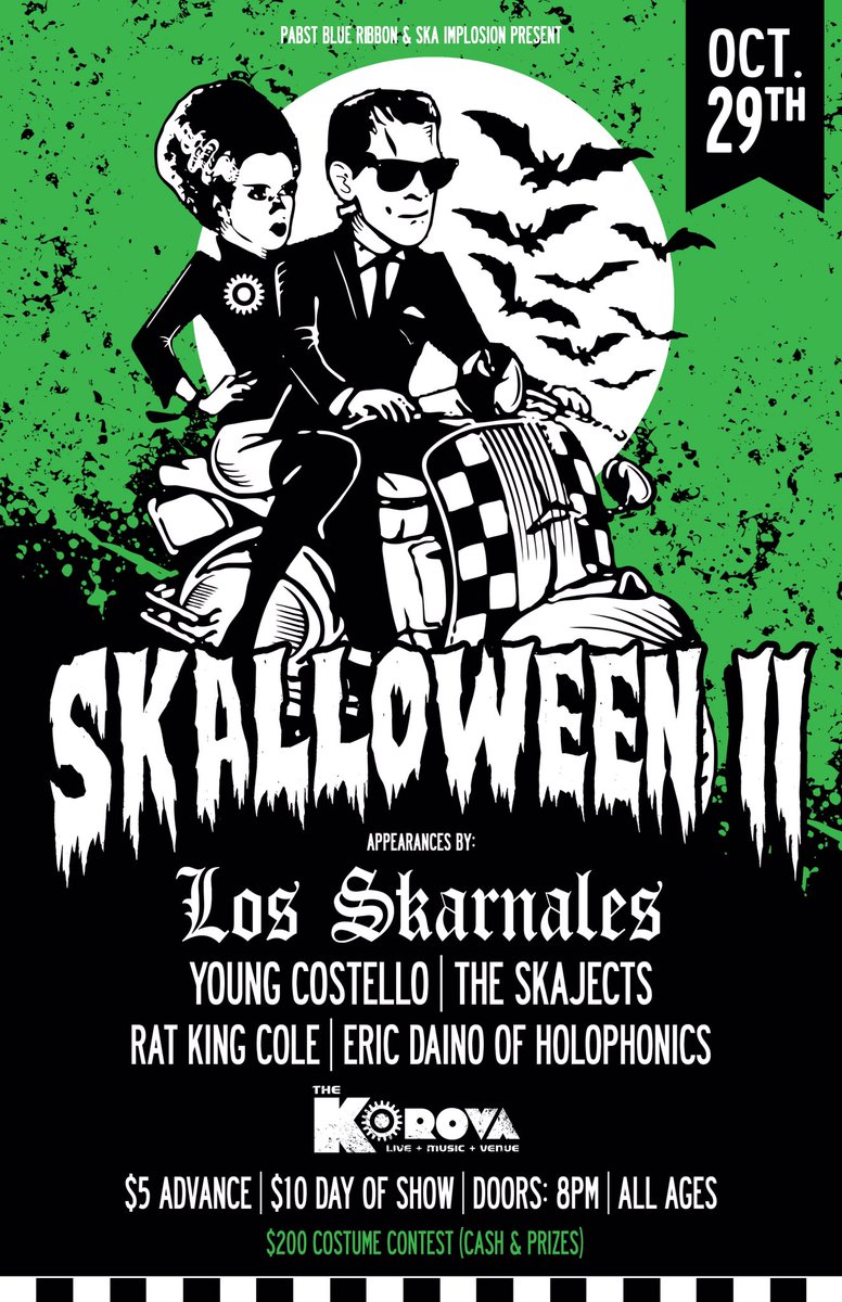Proud to be working with <a href="/KorovaSA/">The Korova</a> &amp; <a href="/PBRSaTx/">Pabst Blue Ribbon SA</a> on this years Skalloween II w/ <a href="/losskarnales/">Los Skarnales</a> <a href="/YoungCostello/">Young Costello</a> &amp; more on Saturday, October 29th!